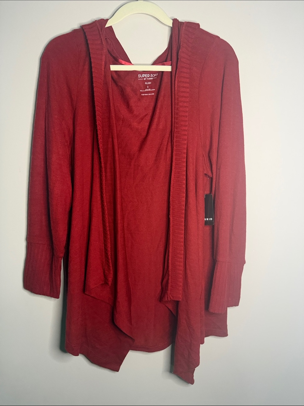 torrid Red Hooded Open Front Cardigan